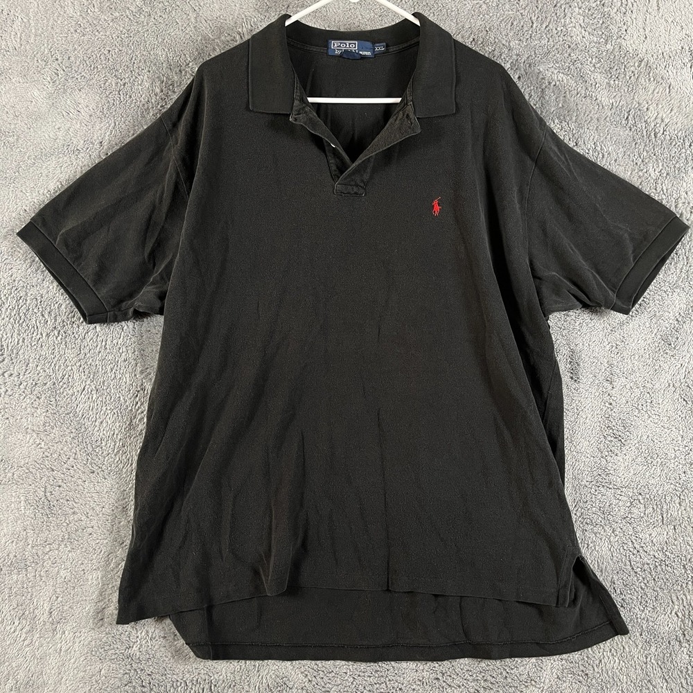 Polo Ralph Lauren Golf Polo Shirt Mens 2XL Black Pony Logo High Low Slit Popover